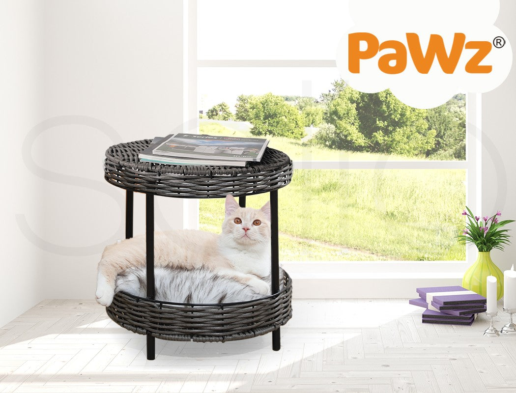 Pawz Elevated Rattan Pet Bed - Stylish Wicker Basket Kennel for Cats and Dogs