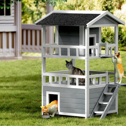 I.Pet Outdoor Wooden Cat House and Small Animal Shelter