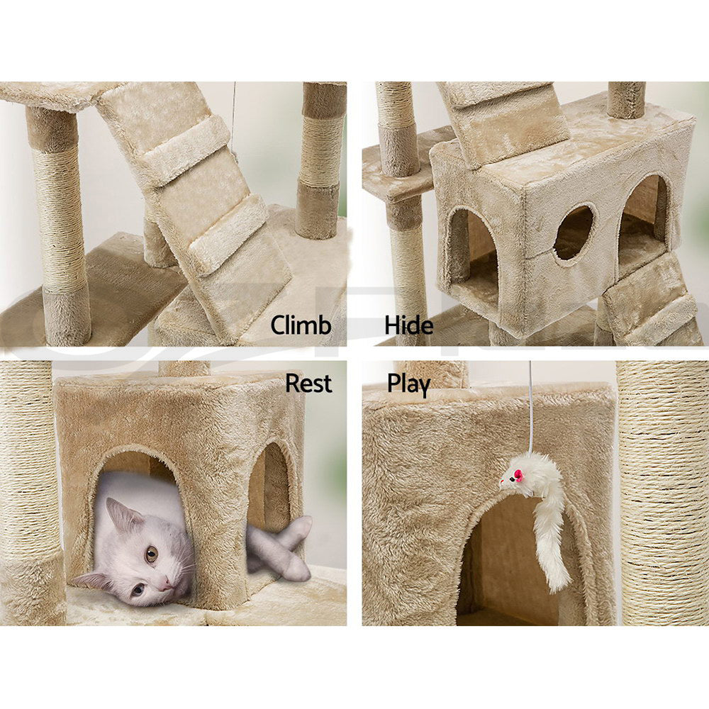 I.Pet Cat Tree Tower Scratching Post Wood Scratcher Condo Toys Trees Bed Large