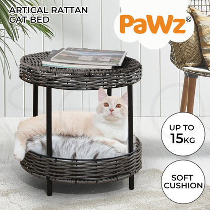 Pawz Elevated Rattan Pet Bed - Stylish Wicker Basket Kennel for Cats and Dogs