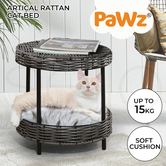 Pawz Elevated Rattan Pet Bed - Stylish Wicker Basket Kennel for Cats and Dogs