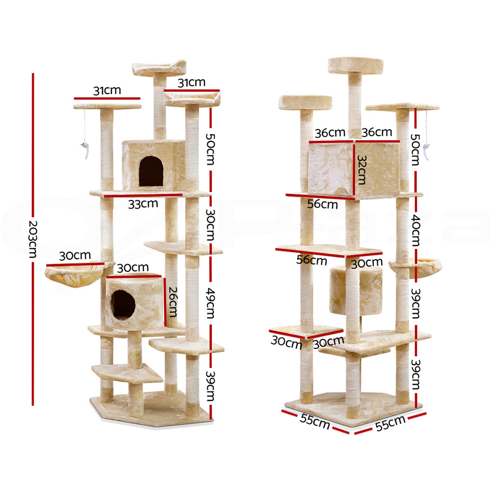 I.Pet Cat Tree Tower Scratching Post Wood Scratcher Condo Toys Trees Bed Large