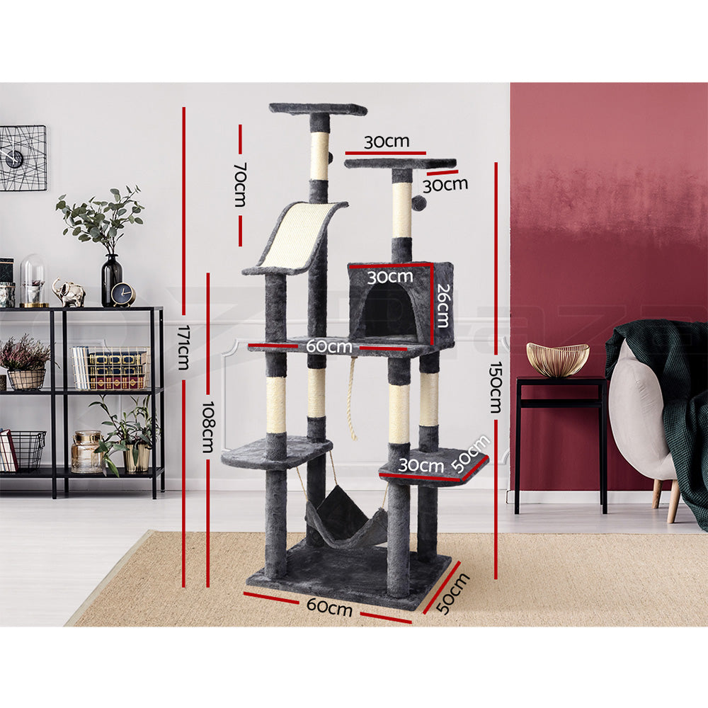 I.Pet Cat Tree Tower Scratching Post Wood Scratcher Condo Toys Trees Bed Large