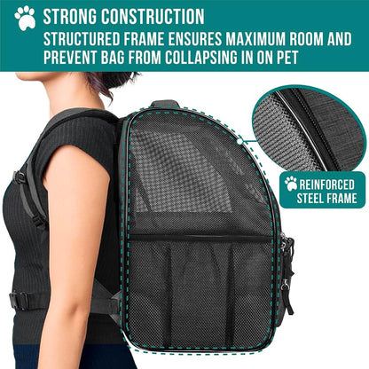 Deluxe Ventilated Pet Carrier Backpack for Small Cats and Dogs - Two-Sided Entry, Safety Features, and Cushioned Back Support for Travel and Outdoor Activities (Heather Charcoal)
