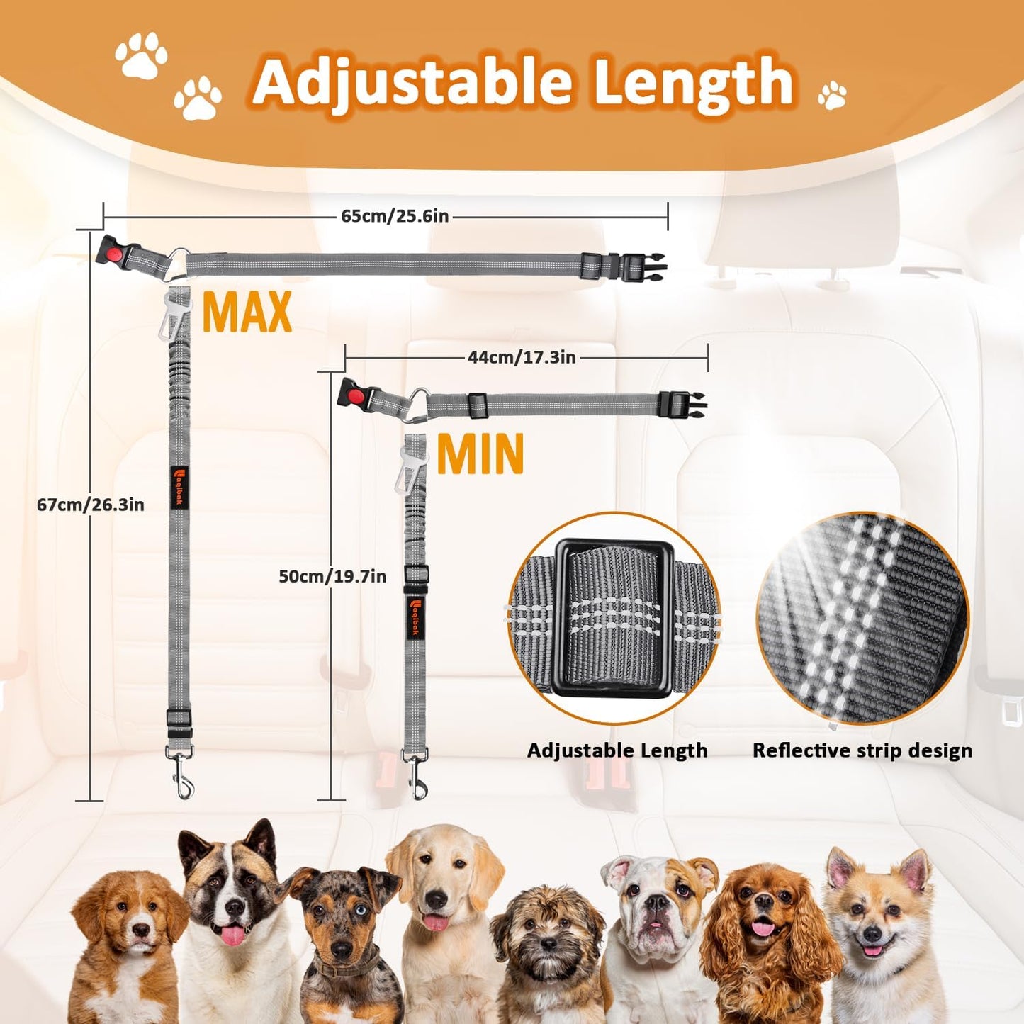 Removable Dog Seat Belt Harness for Car, 3 in 1 Pet Seatbelt Leash