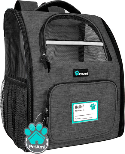 Deluxe Ventilated Pet Carrier Backpack for Small Cats and Dogs - Two-Sided Entry, Safety Features, and Cushioned Back Support for Travel and Outdoor Activities (Heather Charcoal)