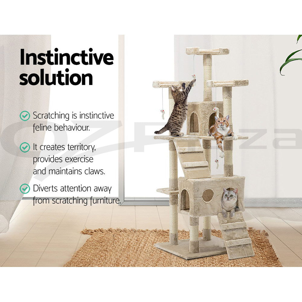 I.Pet Cat Tree Tower Scratching Post Wood Scratcher Condo Toys Trees Bed Large