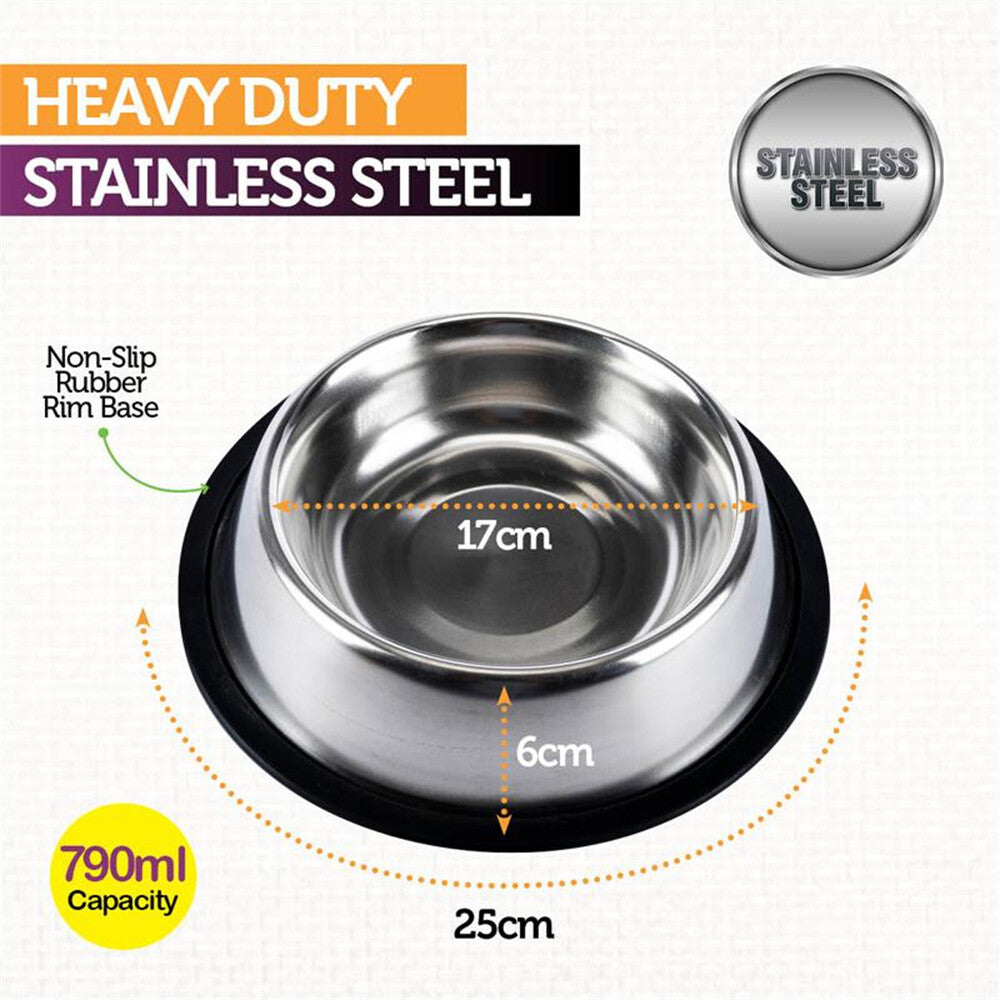 790Ml Pet Dog Puppy Food Water Dish Feeder Bowl Stainless Steel Non Slip Durable