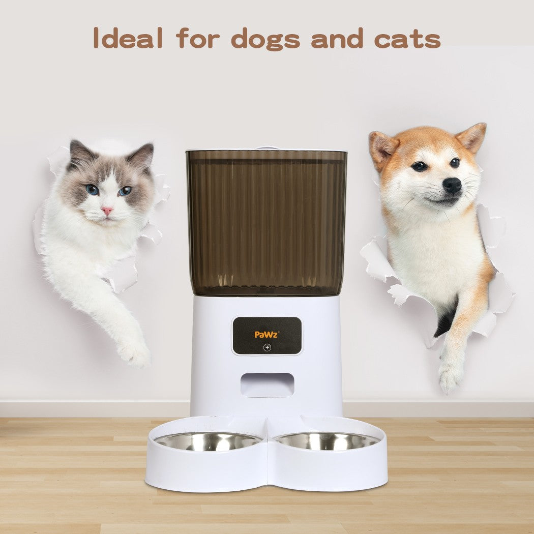 Pawz 5L Automatic Pet Feeder with Dual Bowls for Dogs and Cats - Smart Food Dispenser with Timer