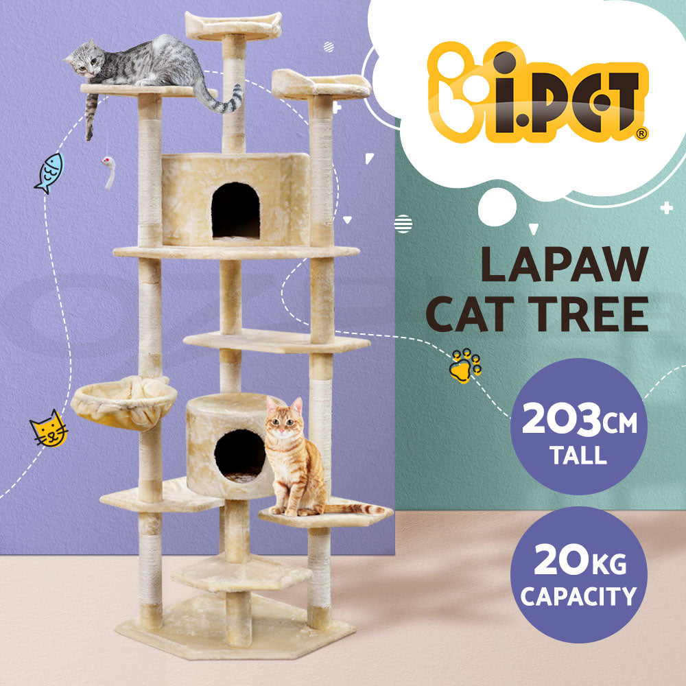 I.Pet Cat Tree Tower Scratching Post Wood Scratcher Condo Toys Trees Bed Large