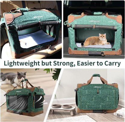 Extra Large Cat Carrier Soft Sided, Portable Small Dog Carrier for 2 Cats, 24"X16.5"X16" Car Travel Folding Comfortable Design, Green