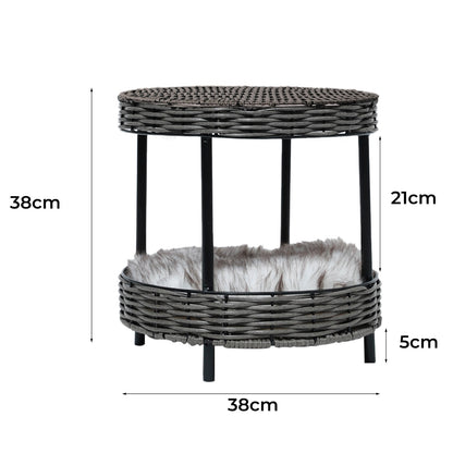 Pawz Elevated Rattan Pet Bed - Stylish Wicker Basket Kennel for Cats and Dogs