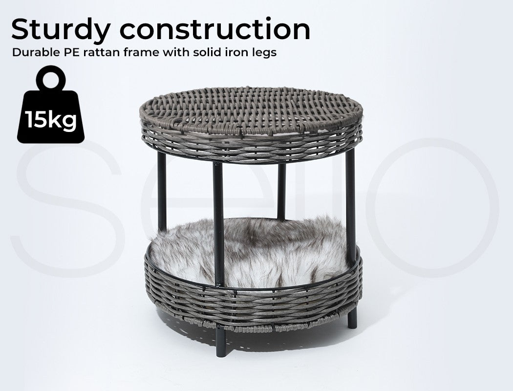 Pawz Elevated Rattan Pet Bed - Stylish Wicker Basket Kennel for Cats and Dogs