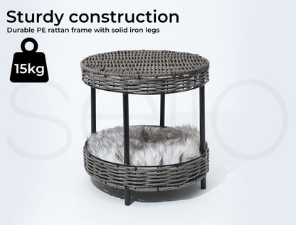 Pawz Elevated Rattan Pet Bed - Stylish Wicker Basket Kennel for Cats and Dogs