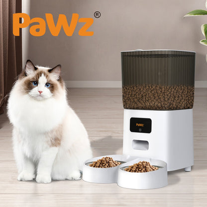 Pawz 5L Automatic Pet Feeder with Dual Bowls for Dogs and Cats - Smart Food Dispenser with Timer