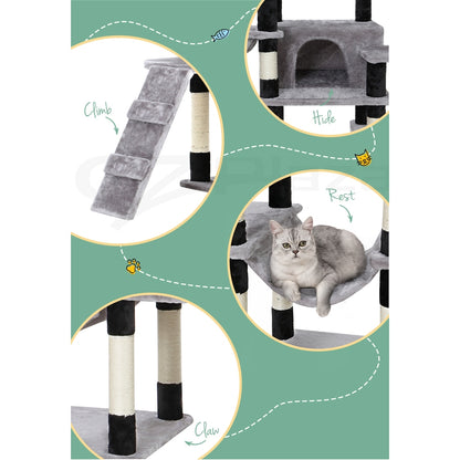 I.Pet Cat Tree Tower Scratching Post Wood Scratcher Condo Toys Trees Bed Large