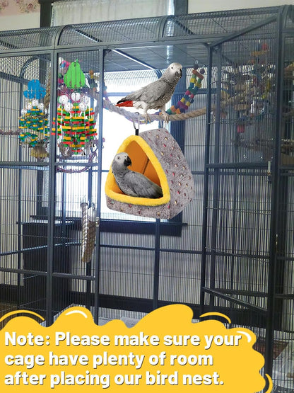 Large Winter Warm Bird Nest House, Comfortable Bird Bed for Cage with Mat, Hanging Hammock Shed Hideaway Hut for Macaws African Grey Amazon Parrots