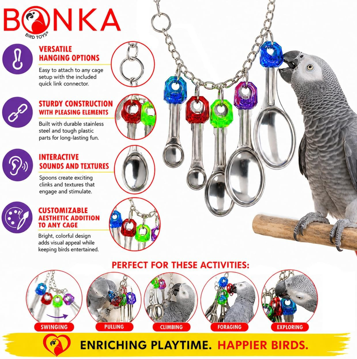 1969 Spoon Delight Medium Large Parrot Bird Toy African Grey Parrot Amazon Conure and Similar Birds