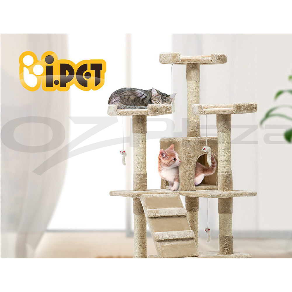 I.Pet Cat Tree Tower Scratching Post Wood Scratcher Condo Toys Trees Bed Large