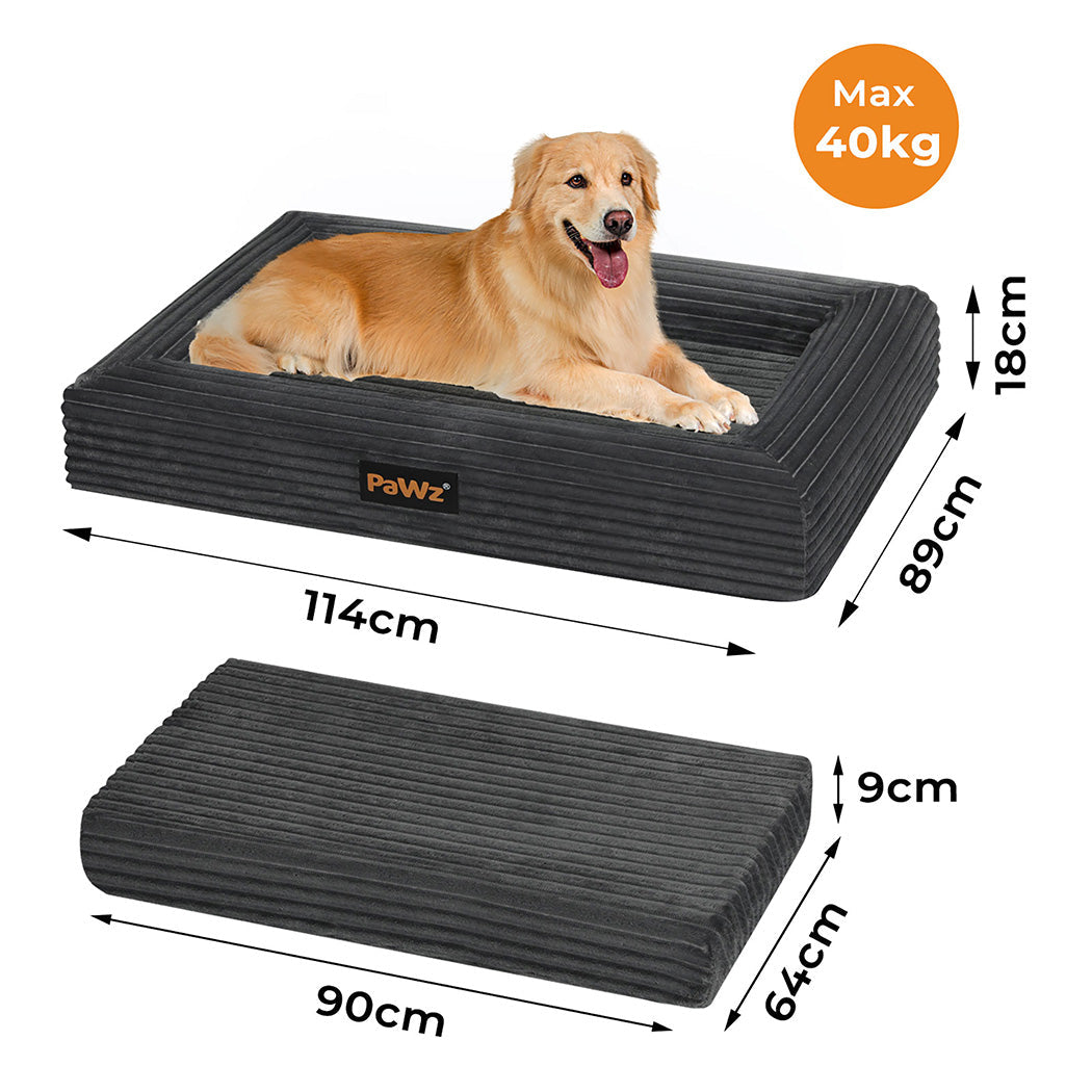 Pawz XXL Size Orthopedic Dog Bed with Corduroy Removable Cover Waterproof Washable Grey